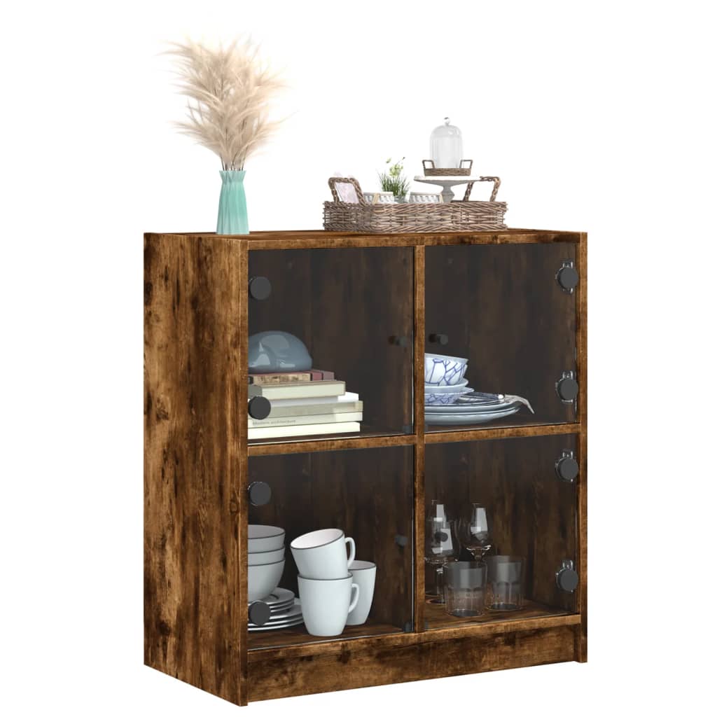 skab med glaslåger 68x37x75,5 cm røget egetræsfarve