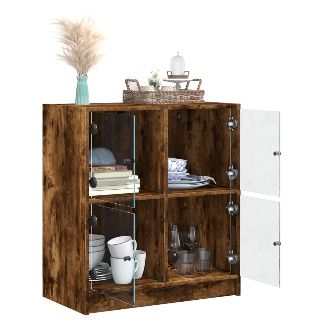 skab med glaslåger 68x37x75,5 cm røget egetræsfarve