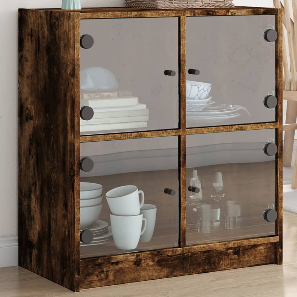 skab med glaslåger 68x37x75,5 cm røget egetræsfarve