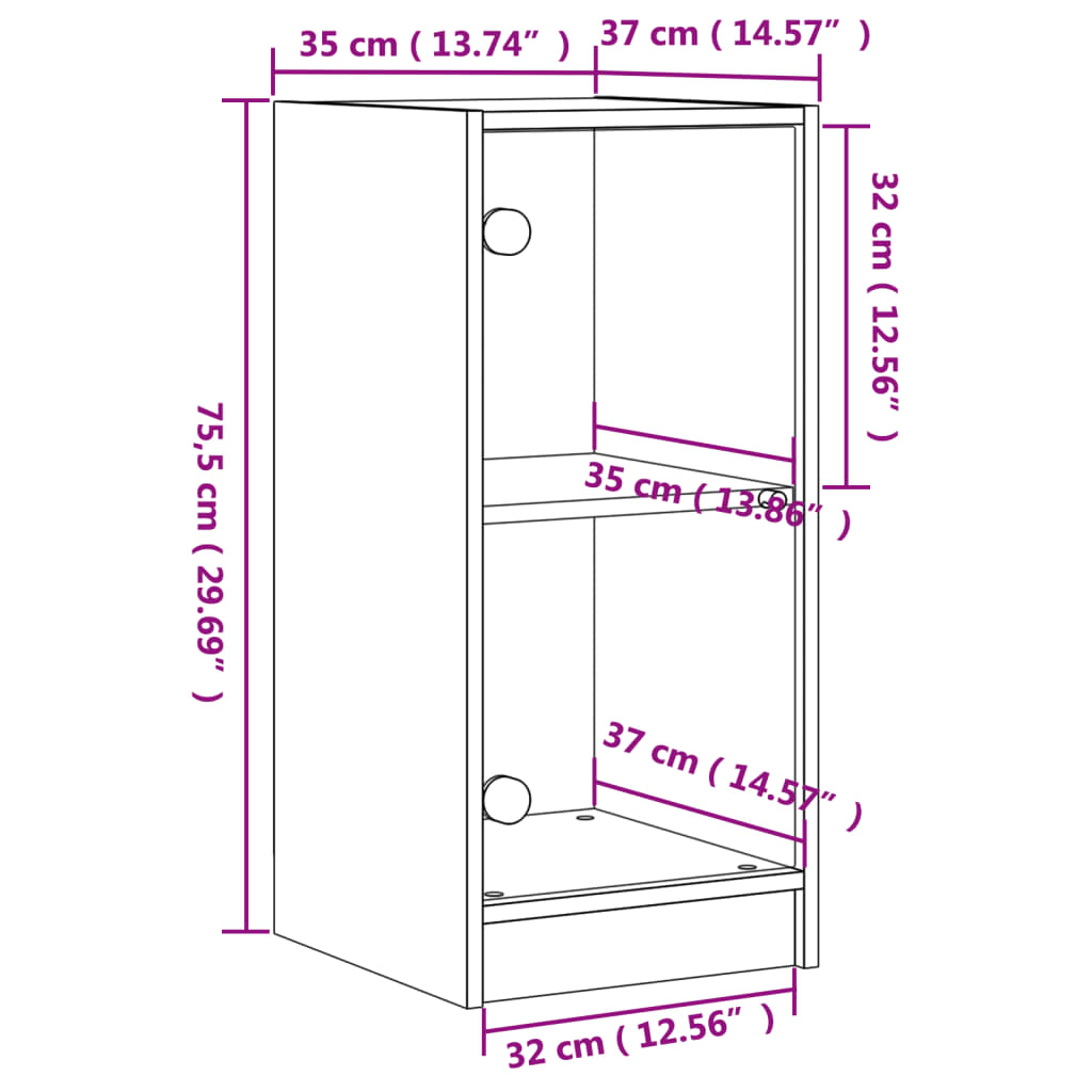 skab med glaslåger 35x37x75,5 cm betongrå