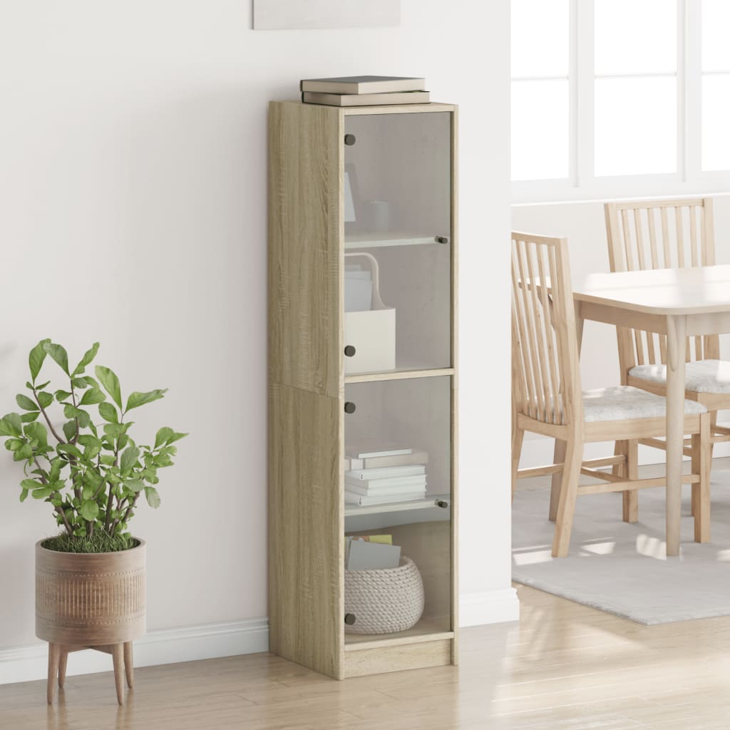 skab med glaslåger 35x37x142 cm sonoma-eg