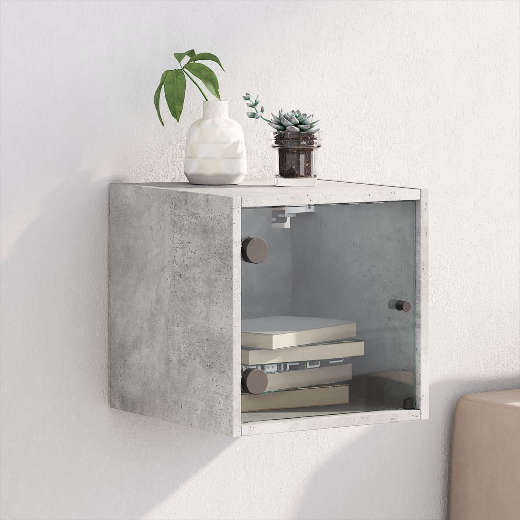 sengebord med glaslåger 35x37x35 cm betongrå