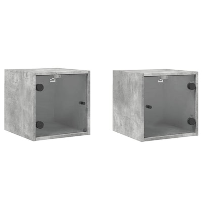 sengeborde 2 stk. med glaslåger 35x37x35 cm betongrå