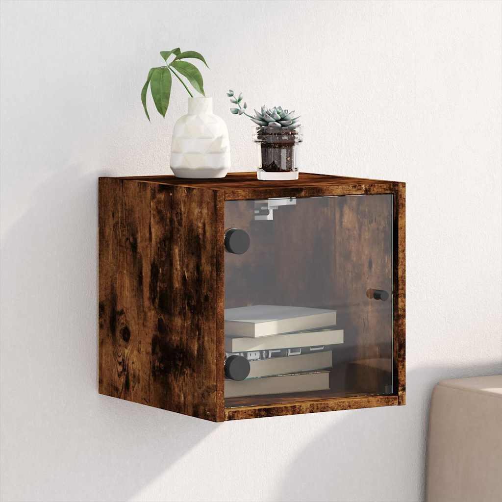 sengebord med glaslåger 35x37x35 cm røget egetræsfarve billede