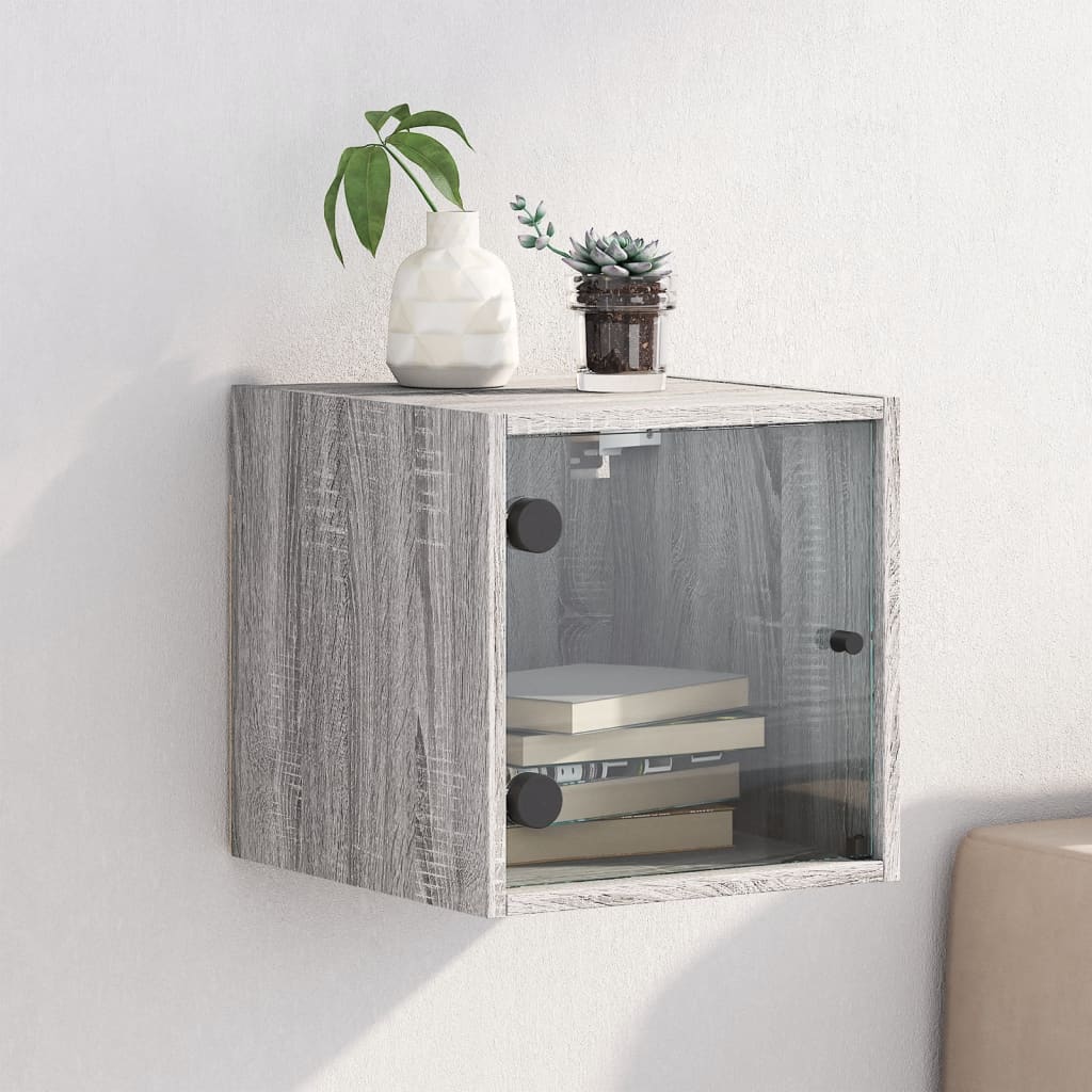 sengebord med glaslåger 35x37x35 cm grå sonoma-eg