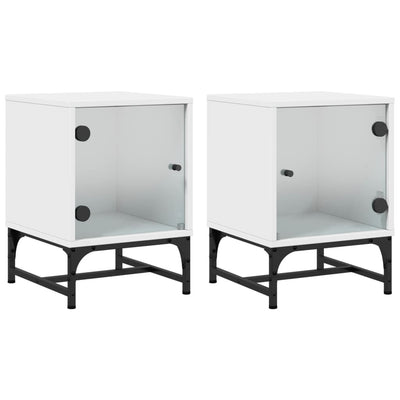 sengeborde 2 stk. med glaslåger 35x37x50 cm hvid
