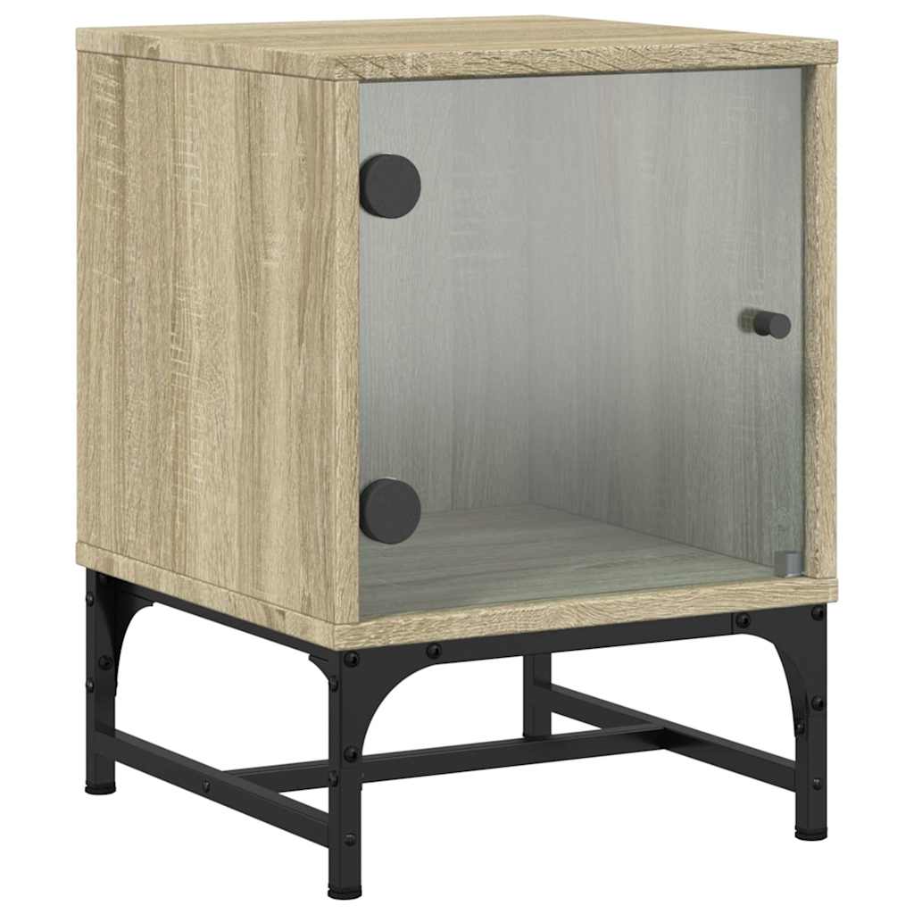 sengeborde med glaslåger 2 stk. 35x37x50 cm grå sonoma-eg