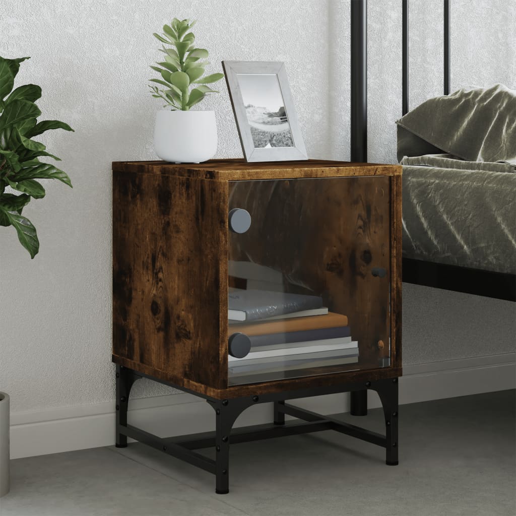 sengeborde 2 stk. med glaslåger 35x37x50 cm røget egetræsfarve