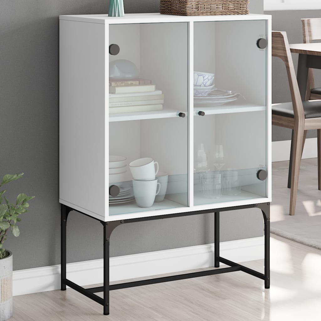 skab med glaslåger 69x37x100 cm hvid