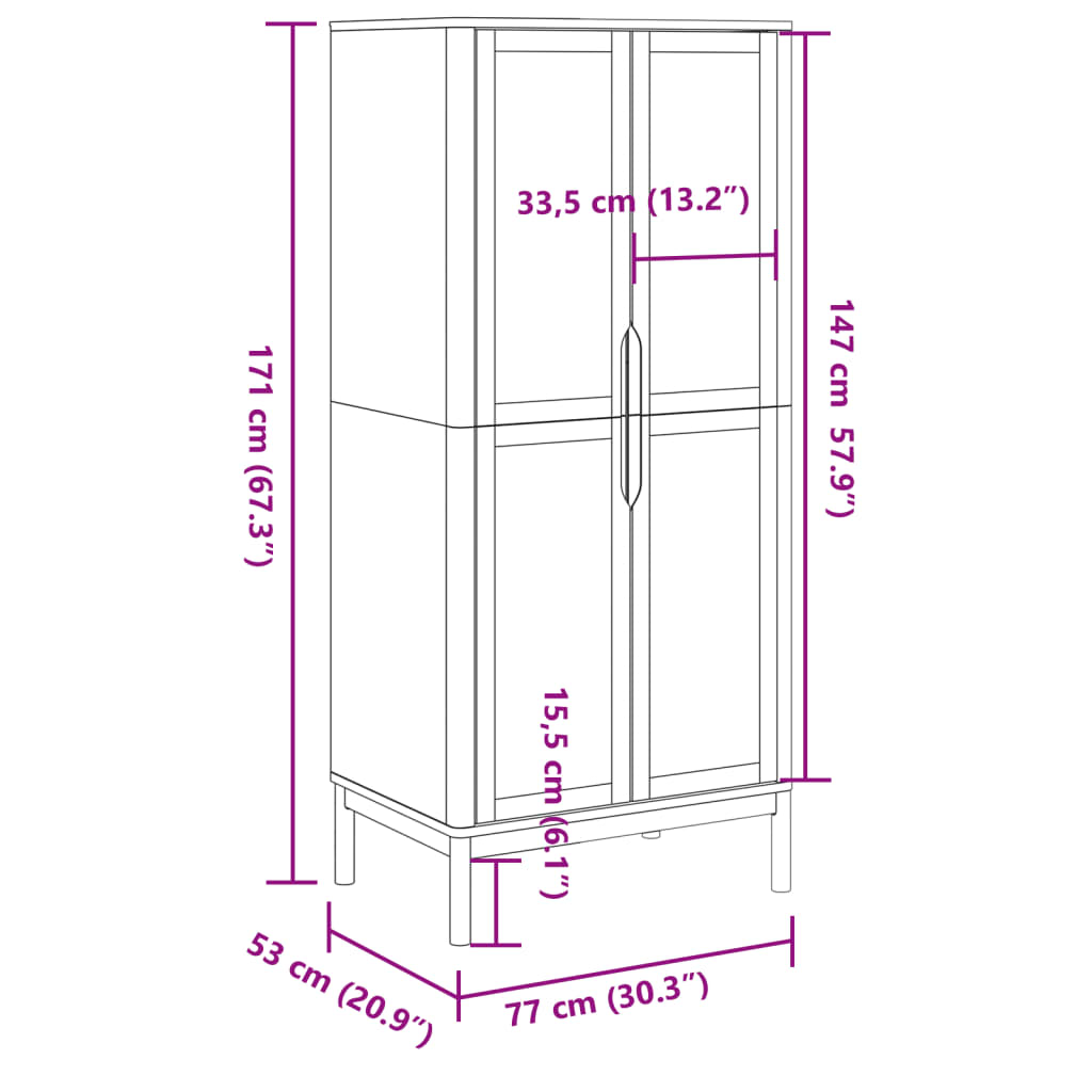 klædeskab FLORO 77x53x171 cm massivt fyrretræ hvid