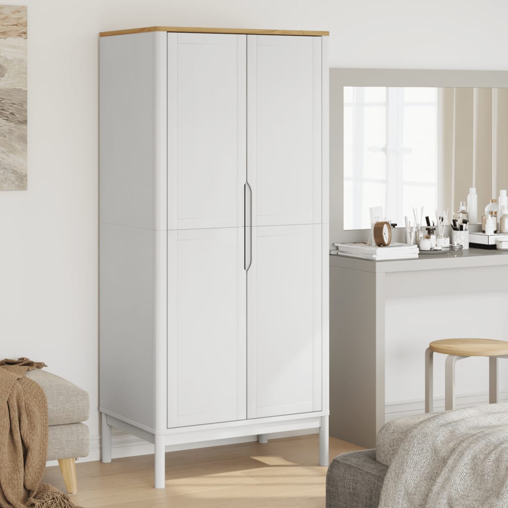 klædeskab FLORO 77x53x171 cm massivt fyrretræ hvid billede
