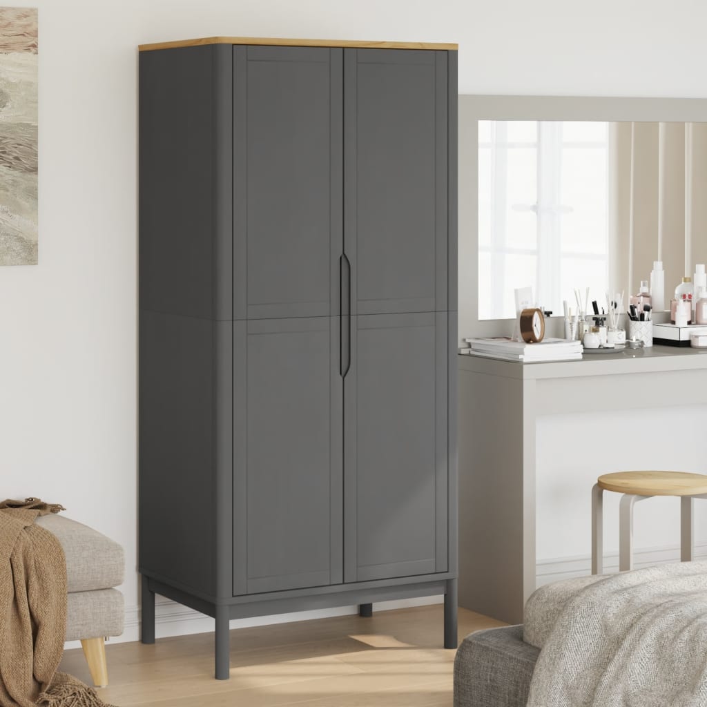 klædeskab FLORO 77x53x171 cm massivt fyrretræ grå billede