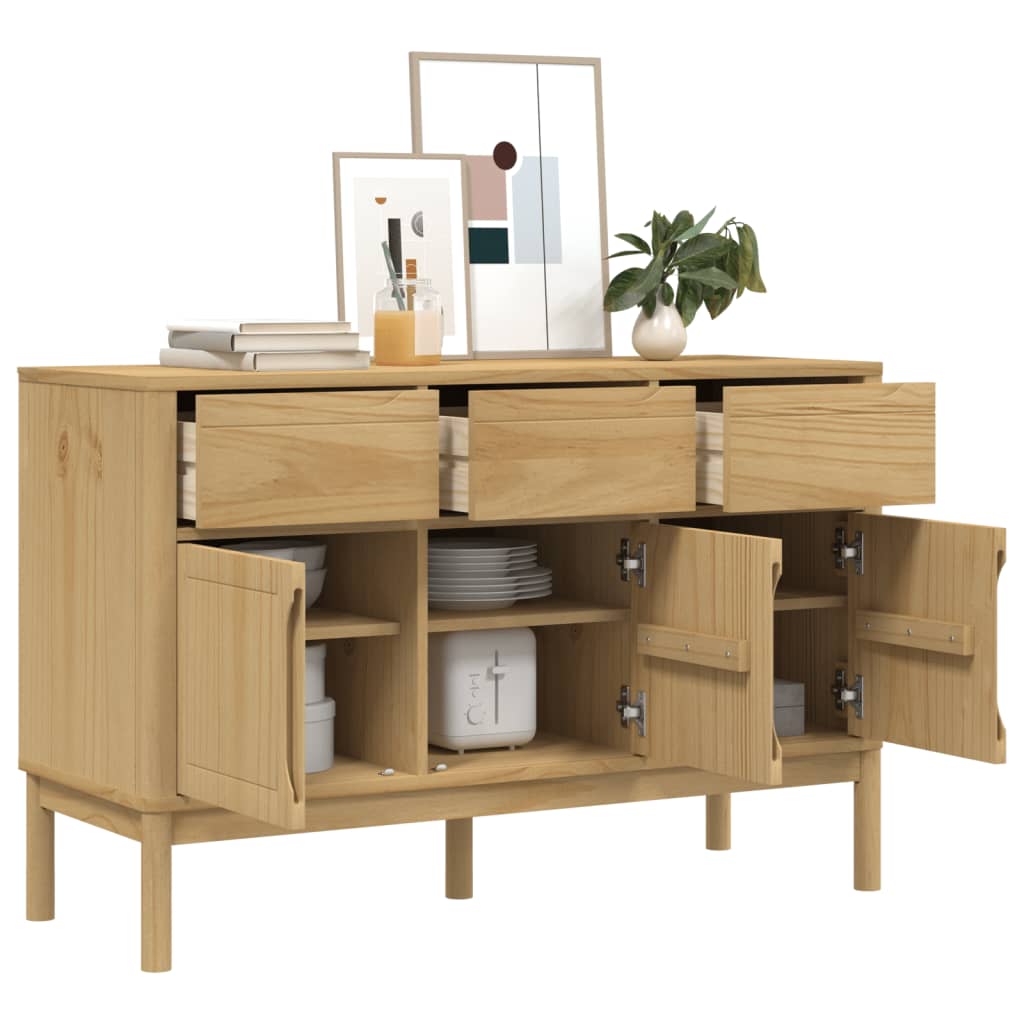 skænk FLORO 114x43x74 cm massivt fyrretræ gyldenbrun