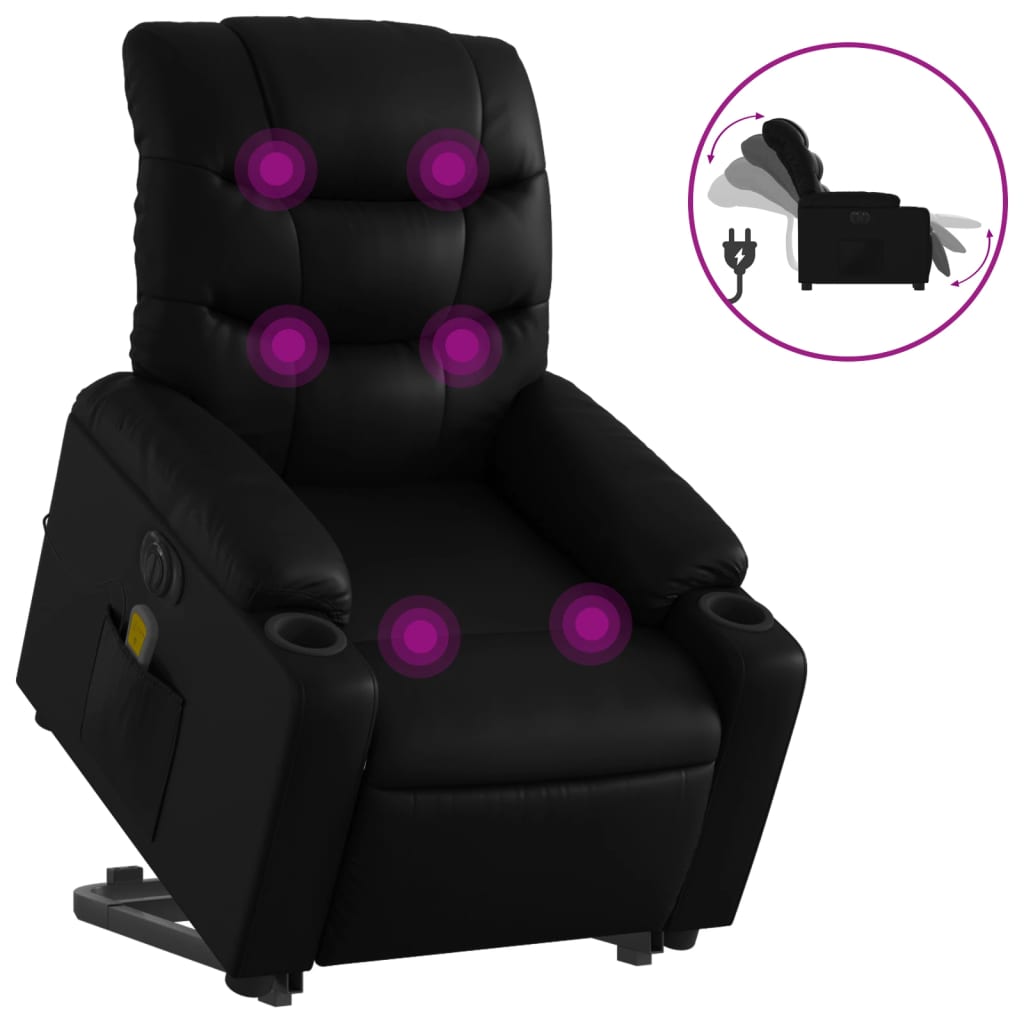 massagestol med løftefunktion kunstlæder sort