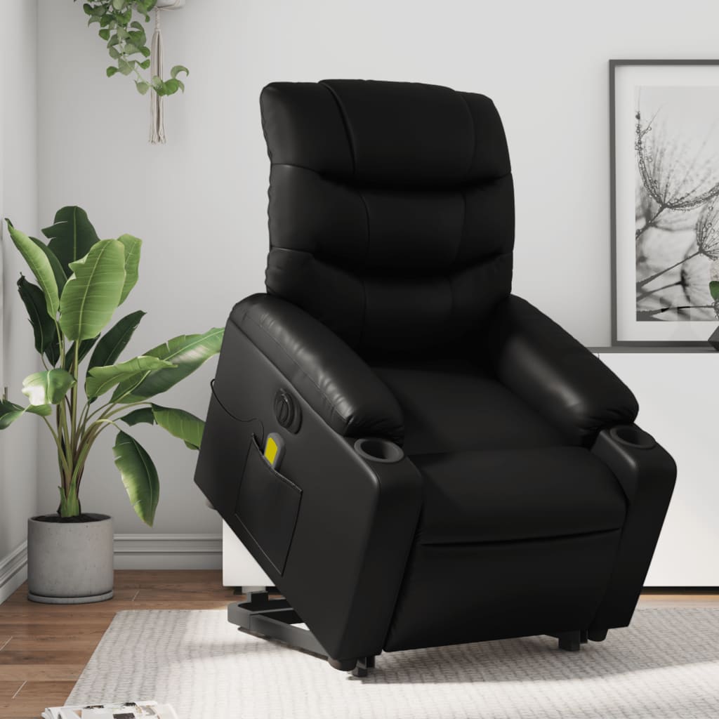 massagestol med løftefunktion kunstlæder sort
