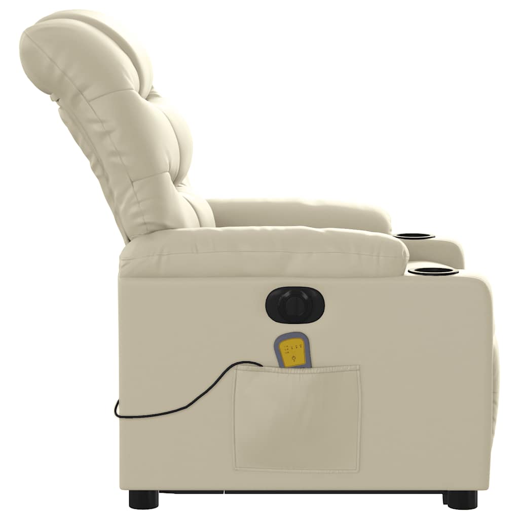 massagestol med løftefunktion kunstlæder cremefarvet