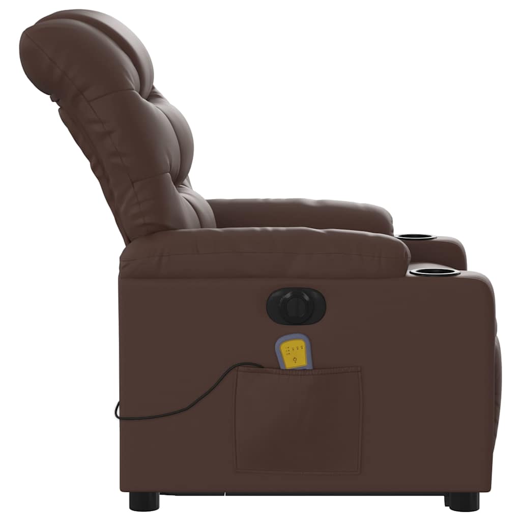 massagestol med løftefunktion kunstlæder brun