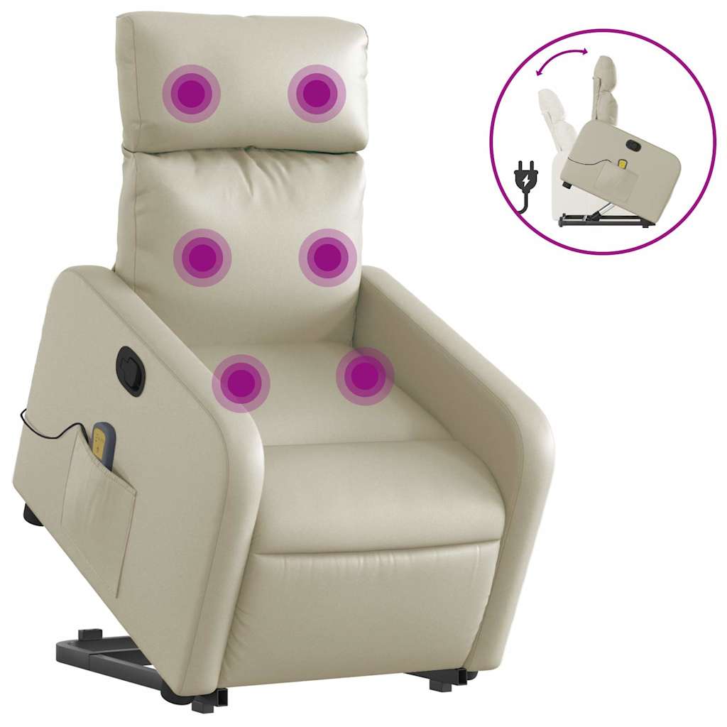 løftestol med massagefunktion kunstlæder cremefarvet