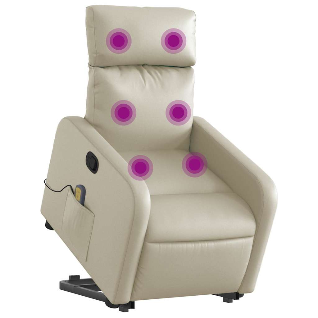 løftestol med massagefunktion kunstlæder cremefarvet