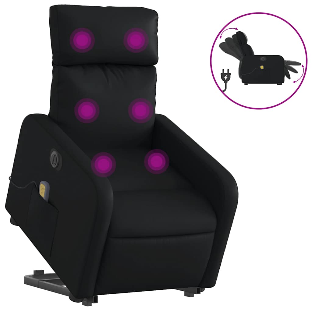 massagestol med løftefunktion kunstlæder sort
