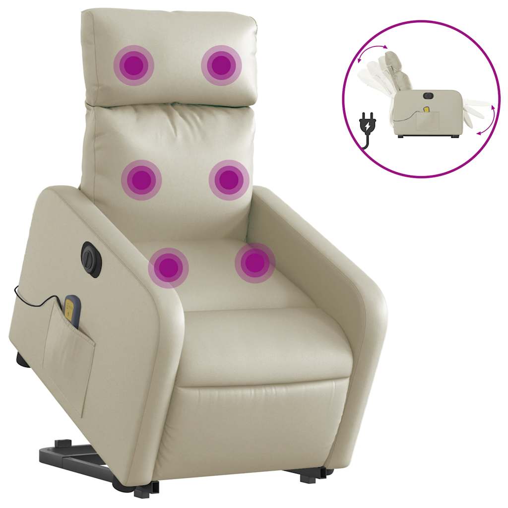 massagestol med løftefunktion kunstlæder cremefarvet