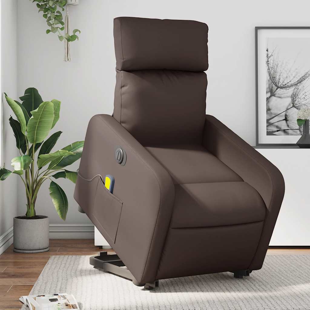 massagestol med løftefunktion kunstlæder brun