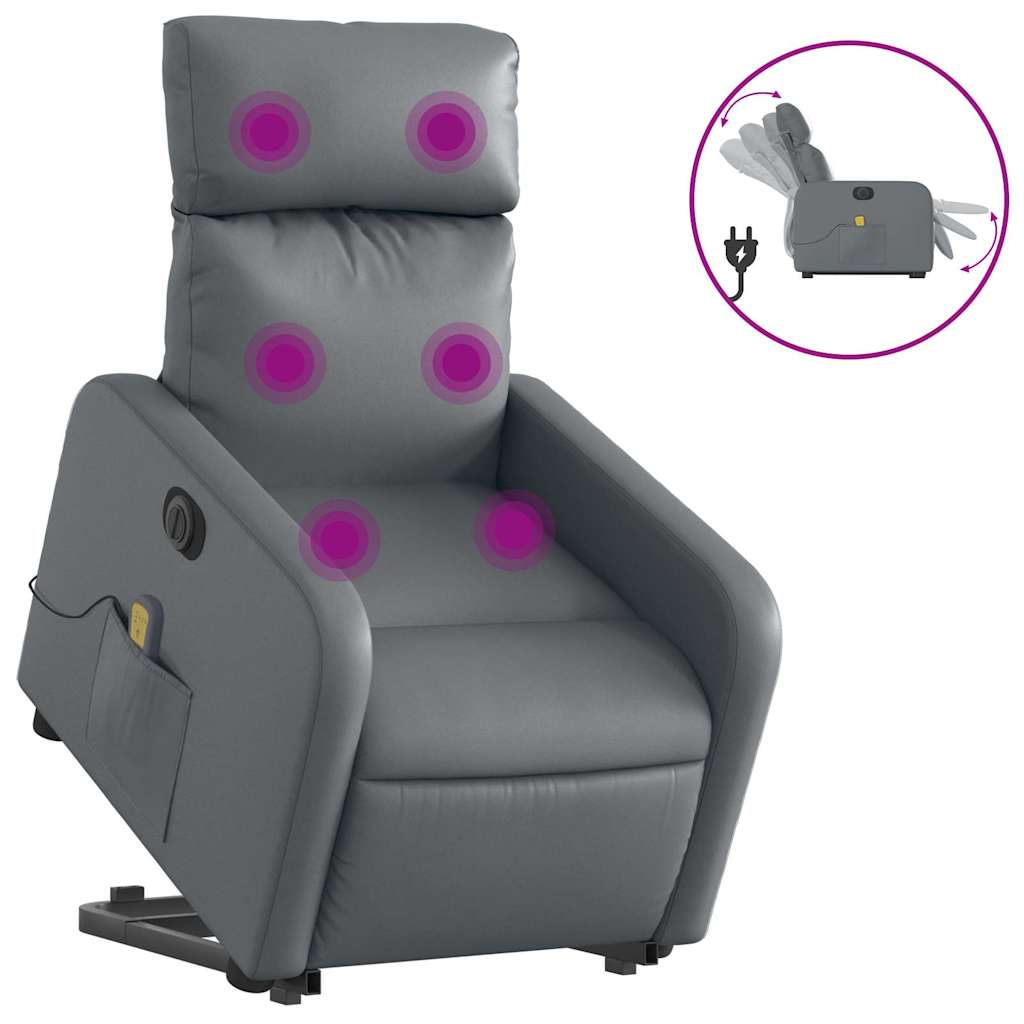 massagestol med løftefunktion kunstlæder grå