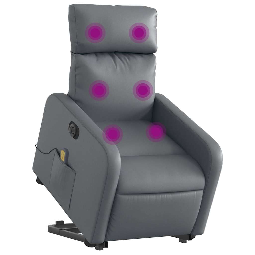 massagestol med løftefunktion kunstlæder grå