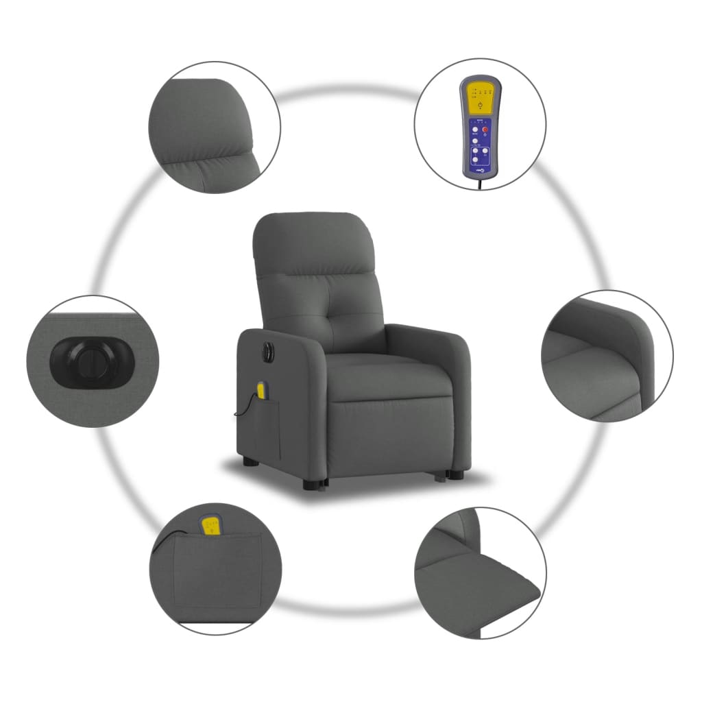 elektrisk massagestol med løftefunktion stof mørkegrå