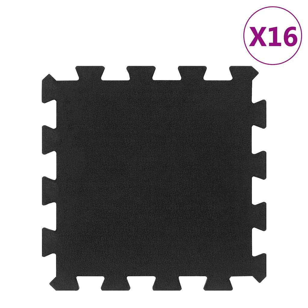 gulvmåtter 16 stk. 30x30 cm 16 mm gummi sort billede