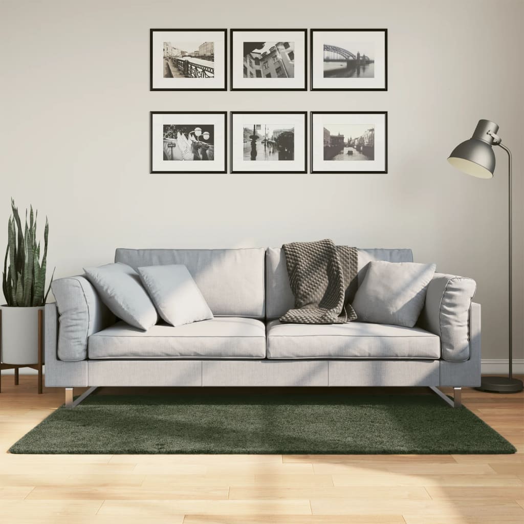 gulvtæppe HUARTE 80x150 cm kort luv og vaskbart skovgrøn