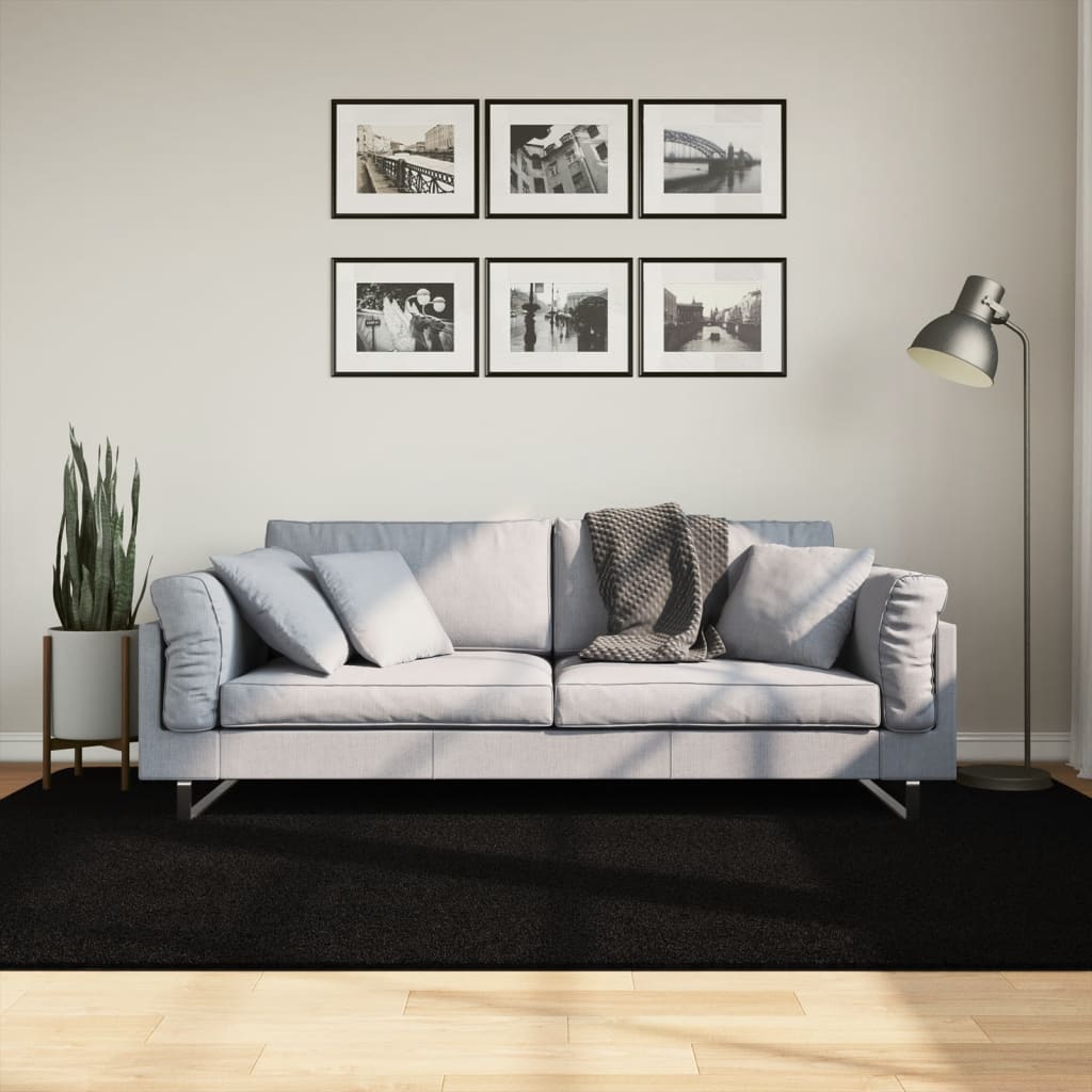 gulvtæppe HUARTE 160x230 cm kort luv og vaskbart sort billede