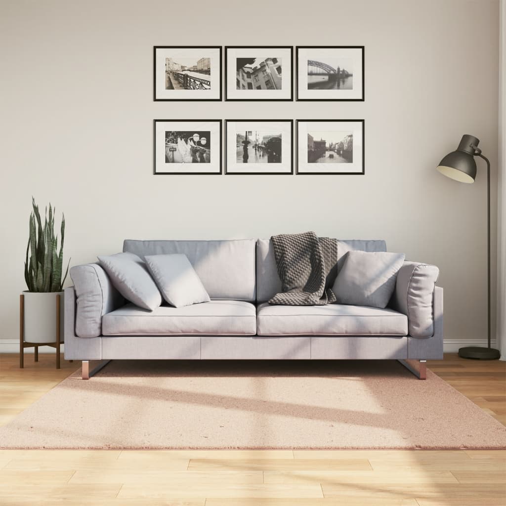 gulvtæppe HUARTE 160x160 cm kort luv og vaskbart rosa billede