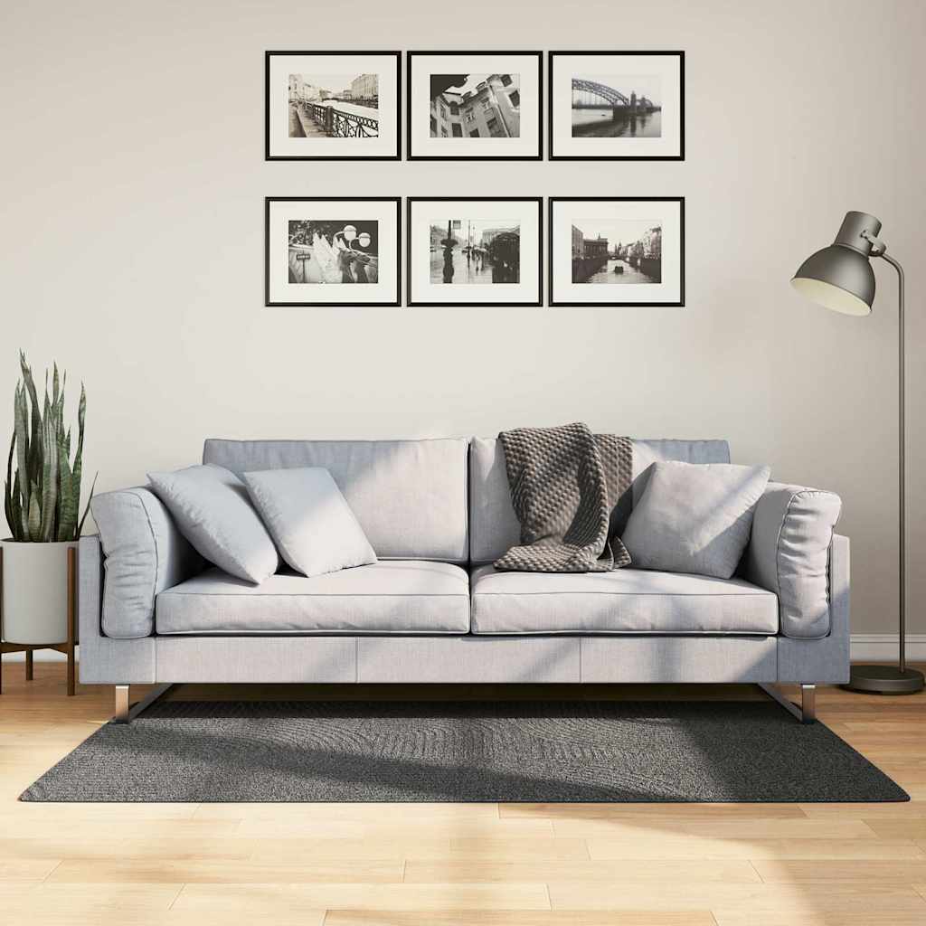 gulvtæppe IZA 80x150 cm kort luv skandinavisk look antracitgrå billede