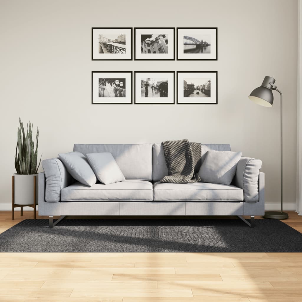 gulvtæppe IZA 100x200 cm kort luv skandinavisk look antracitgrå billede