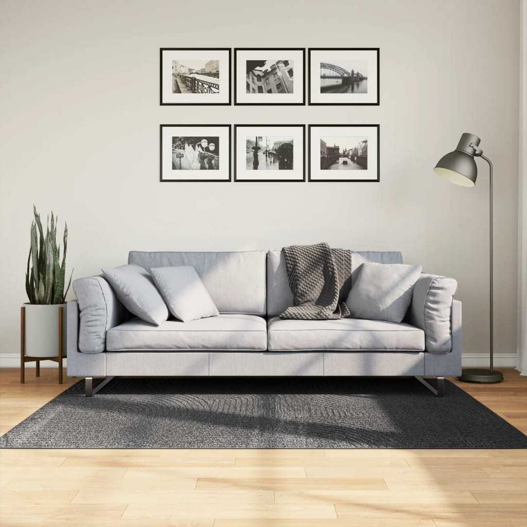 gulvtæppe IZA 120x170 cm kort luv skandinavisk look antracitgrå billede