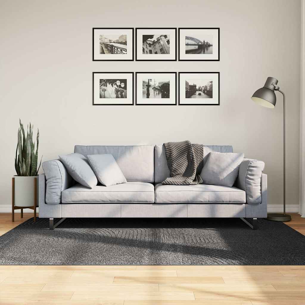 gulvtæppe IZA 140x200 cm kort luv skandinavisk look antracitgrå billede