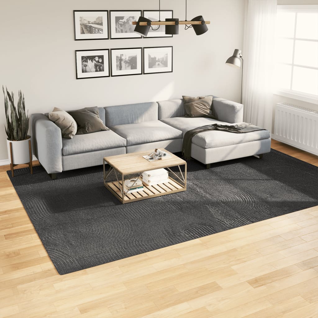 gulvtæppe IZA 240x340 cm kort luv skandinavisk look antracitgrå billede