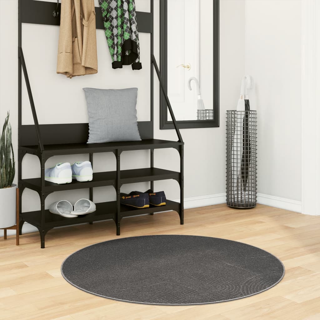gulvtæppe IZA Ø 100 cm cm kort luv skandinavisk look antracit billede