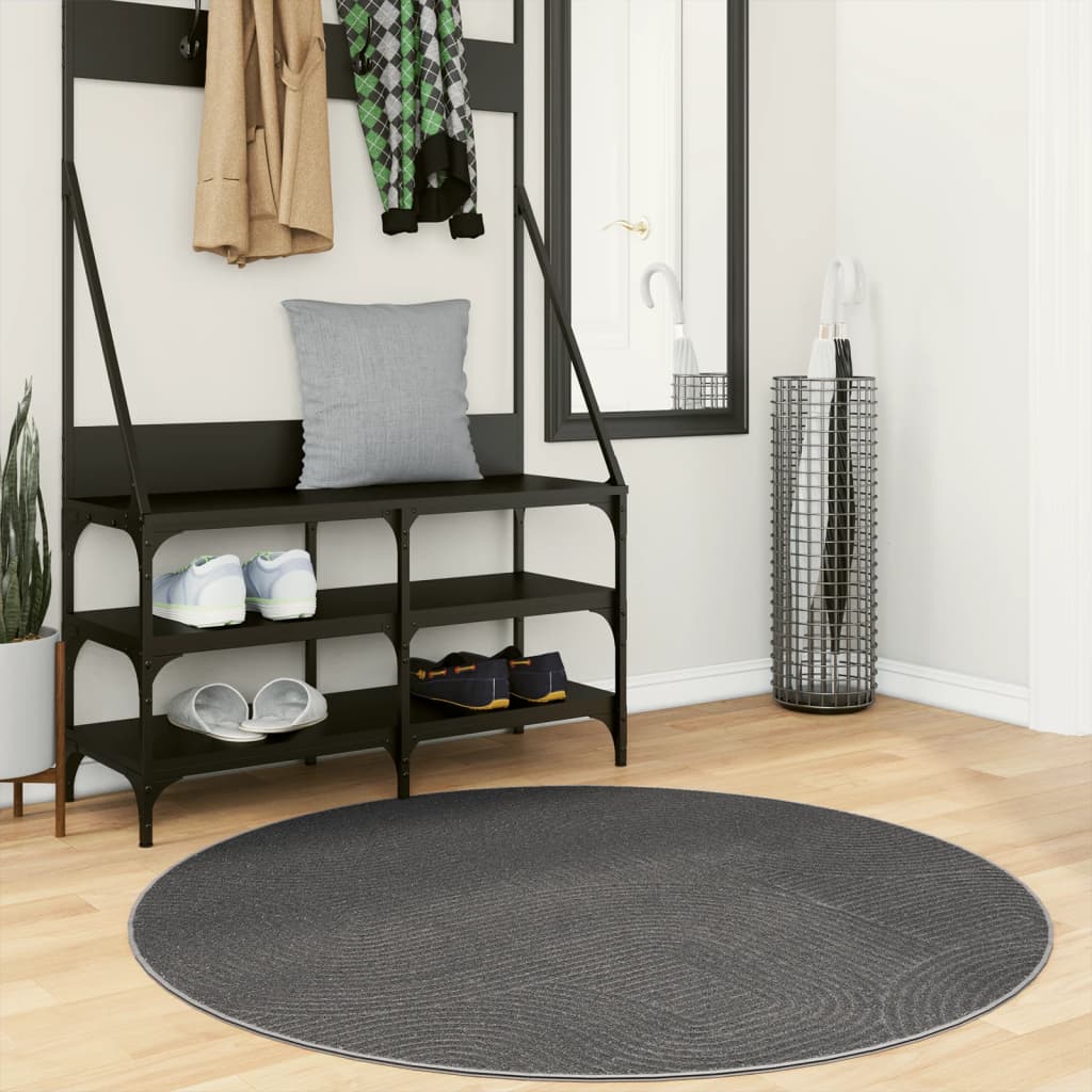 gulvtæppe IZA Ø 120 cm cm kort luv skandinavisk look antracit billede