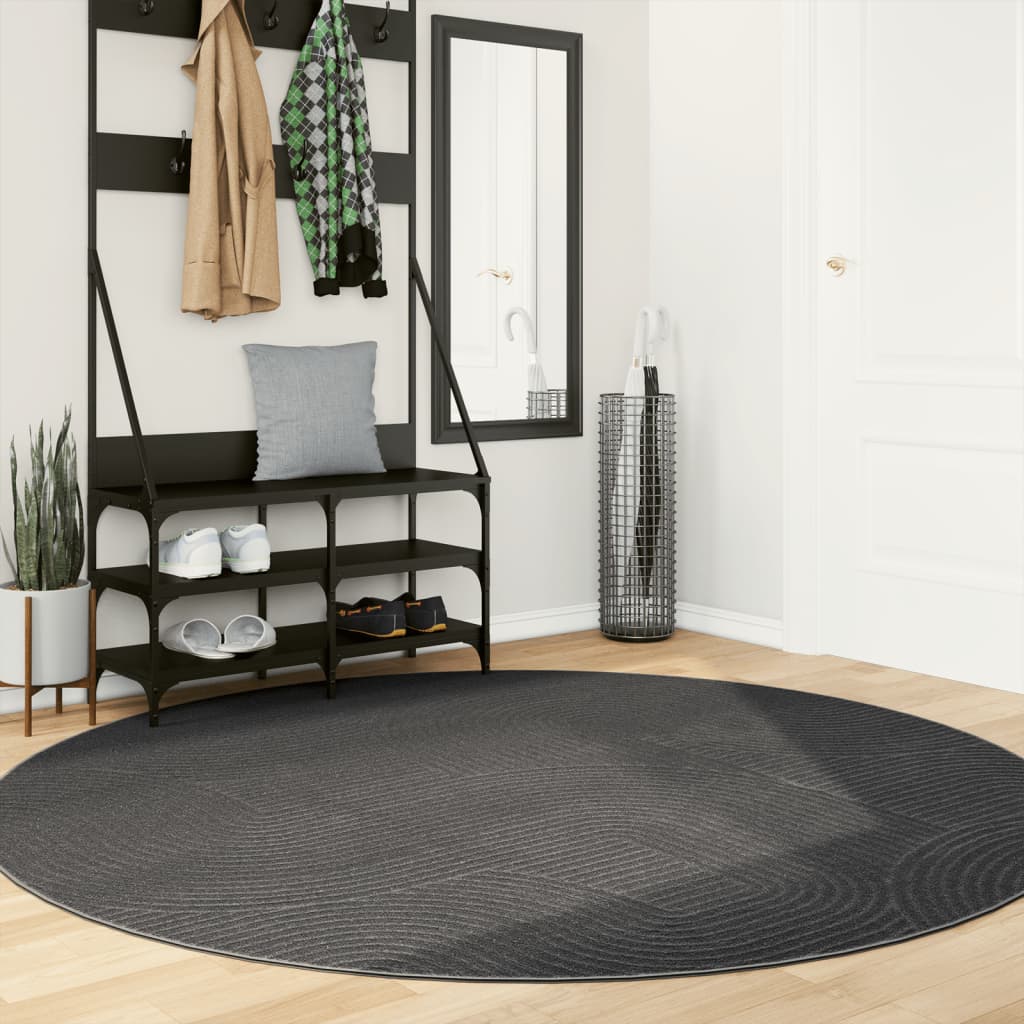 gulvtæppe IZA Ø 200 cm cm kort luv skandinavisk look antracit billede