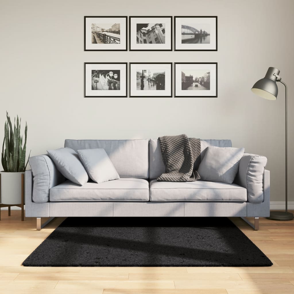 gulvtæppe OVIEDO 120x120 cm kort luv sort billede