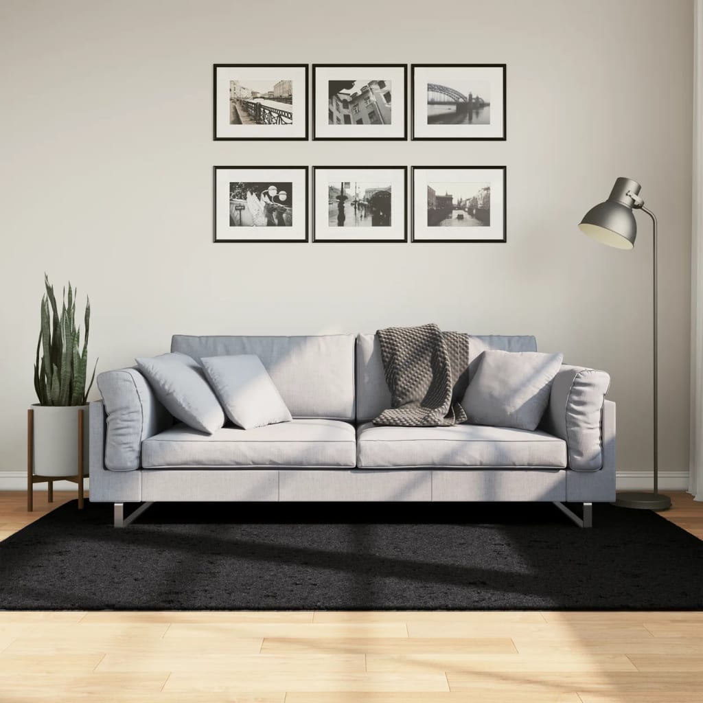 gulvtæppe OVIEDO 140x200 cm kort luv sort billede