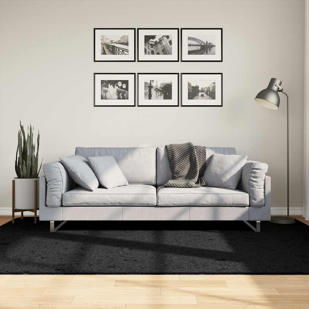 gulvtæppe OVIEDO 160x230 cm kort luv sort billede