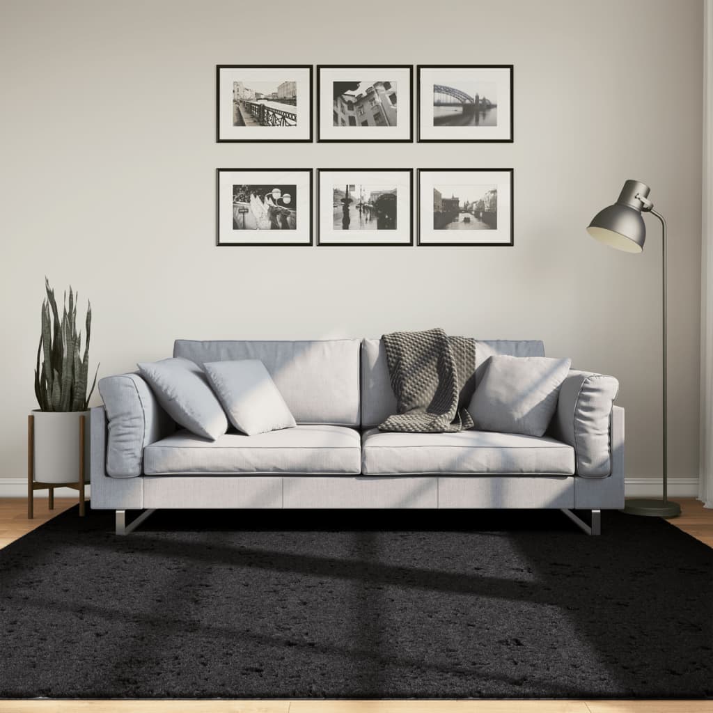gulvtæppe OVIEDO 200x200 cm kort luv sort billede
