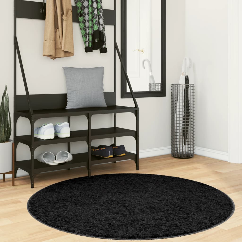 gulvtæppe OVIEDO Ø 120 cm kort luv sort billede