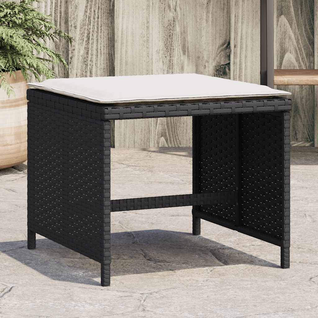 haveskammel med hynder 4 stk. 41x41x36 cm polyrattan sort billede