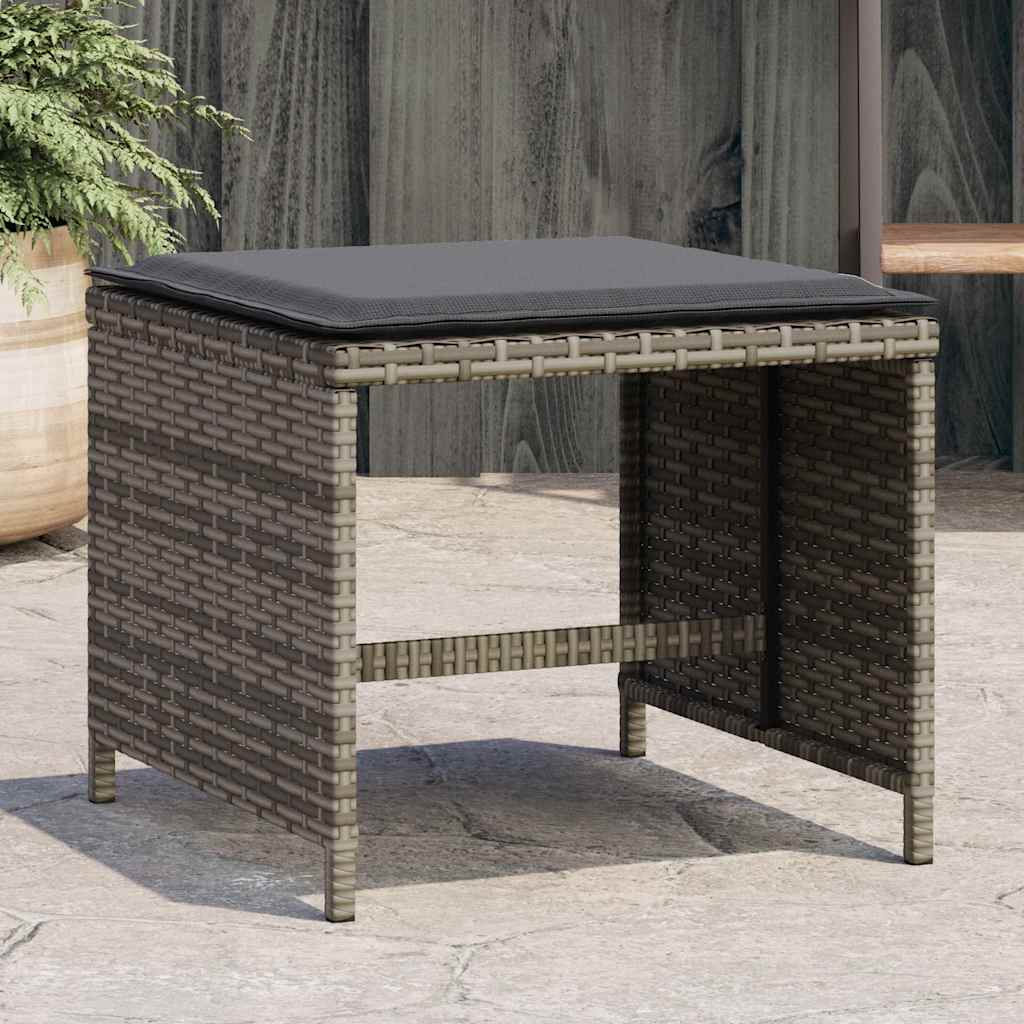 haveskamler 4 stk. med hynder 41x41x36 cm polyrattan grå billede