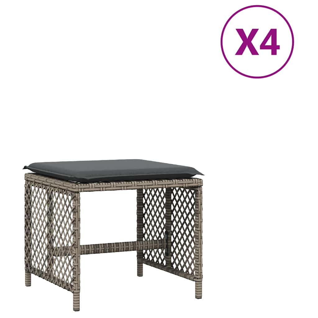 haveskamler 4 stk. med hynder 41x41x36 cm polyrattan grå
