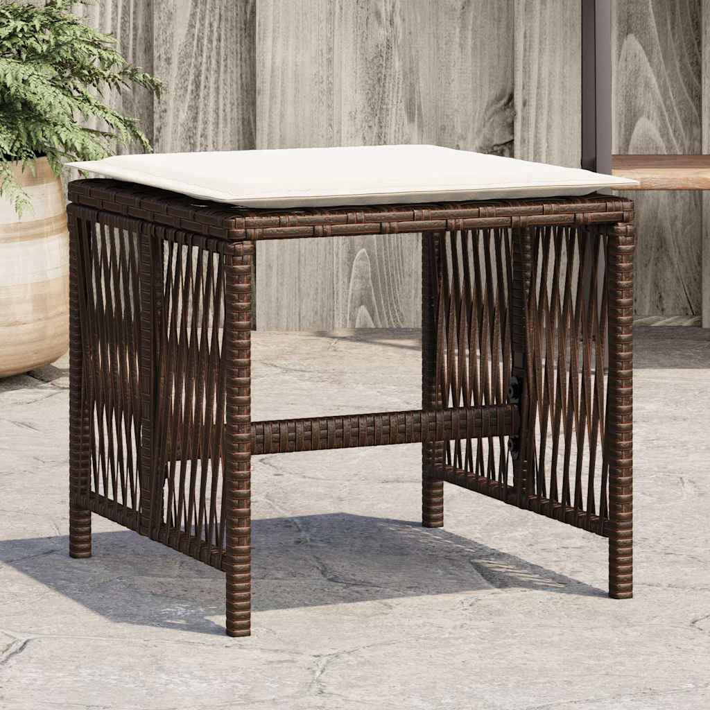 haveskamler 4 stk. med hynder 41x41x36 cm polyrattan brun billede